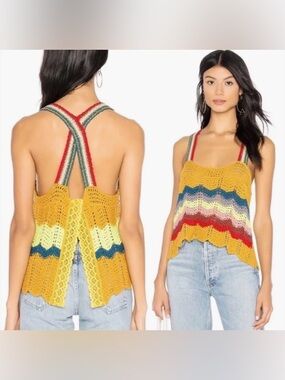 Free People Boho Knit top. Rainbow colors. Brand New with tags. NWT 🦋🦋🦋